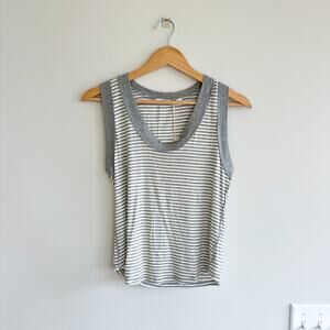 Project Social T Hits Different Striped Sleeveless Ringer Tank Top Gray L